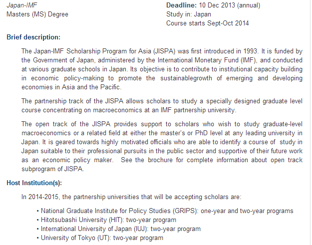 Japan IMF Scholarships for Asians   2014 2015 Scholarships
